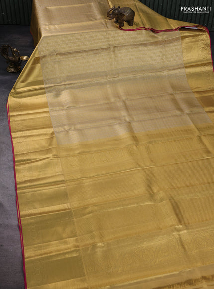 Pure kanchipuram tissue silk saree gold and pink with allover zari woven brocade weaves and long zari woven border