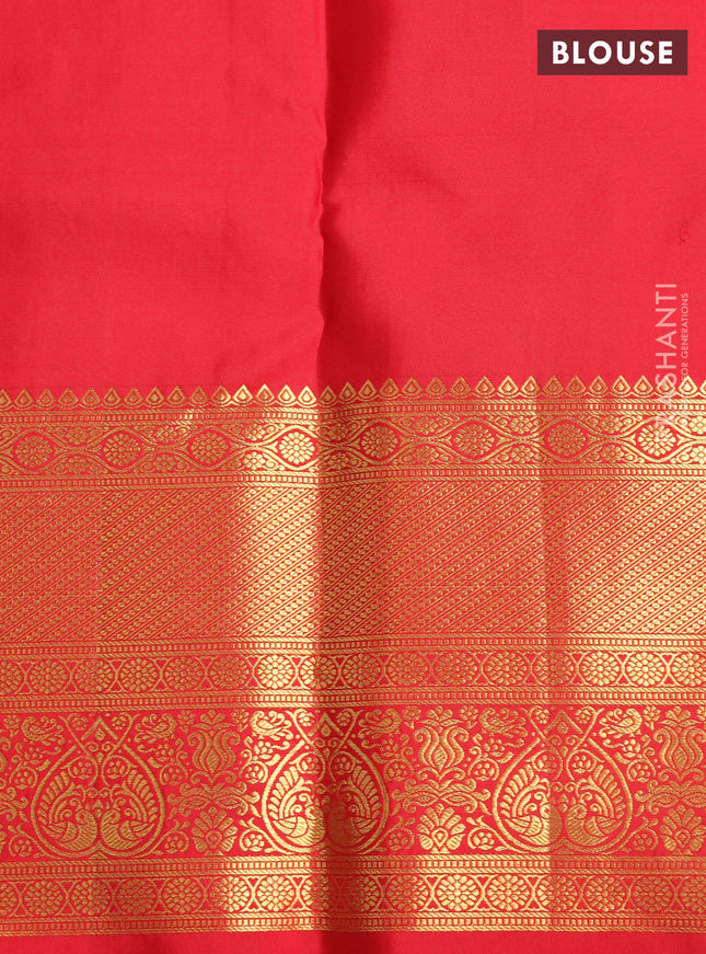 Pure kanchipuram silk saree light blue and red with allover zari woven brocade weaves and zari woven border