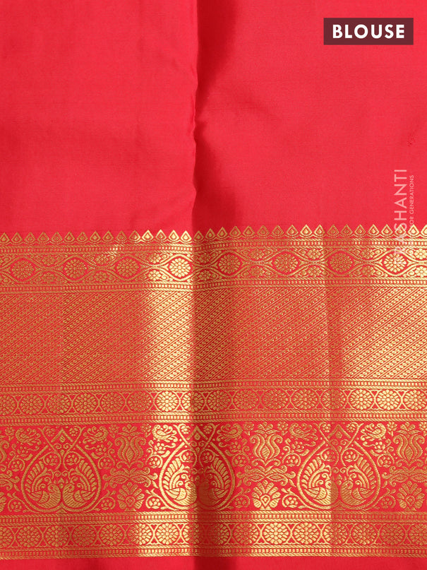 Pure kanchipuram silk saree light blue and red with allover zari woven brocade weaves and zari woven border