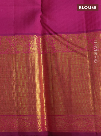 Pure kanchipuram silk saree teal blue and magenta pink with allover zari woven 1000 butta weaves and zari woven border