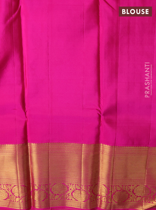 Pure kanchipuram silk saree dual shade of teal bluish green and pink with allover zari woven brocade weaves and zari woven border