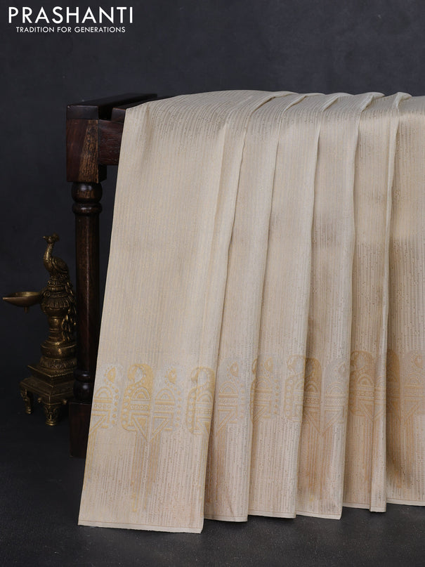 Pure kanchipuram silk saree off white with allover zari woven brocade weaves and zari woven border