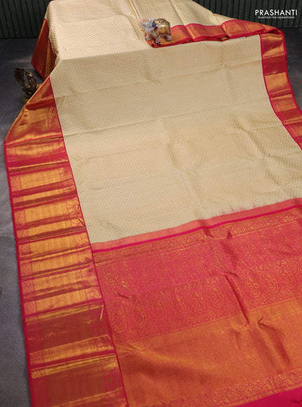 Pure kanchipuram silk saree cream and pink with allover zari woven 1000 butta weaves and zari woven border