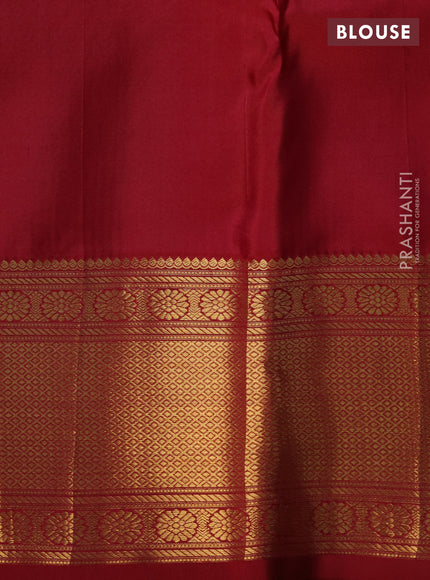 Pure kanchipuram silk saree off white and maroon with allover zari woven brocade weaves and zari woven border