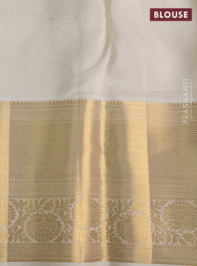 Pure kanchipuram silk saree off white with allover zari woven brocade weaves and zari woven border