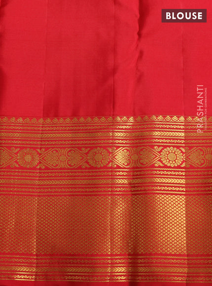 Pure kanchipuram silk saree off white and red with allover zari woven brocade weaves and zari woven border