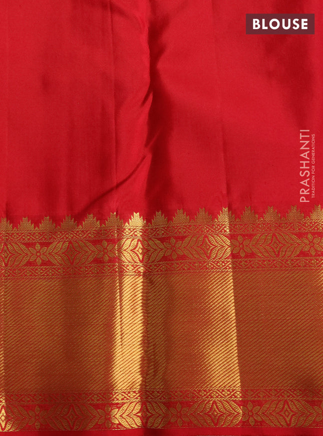 Pure kanchipuram silk saree off white and red with allover zari woven brocade weaves and zari woven border