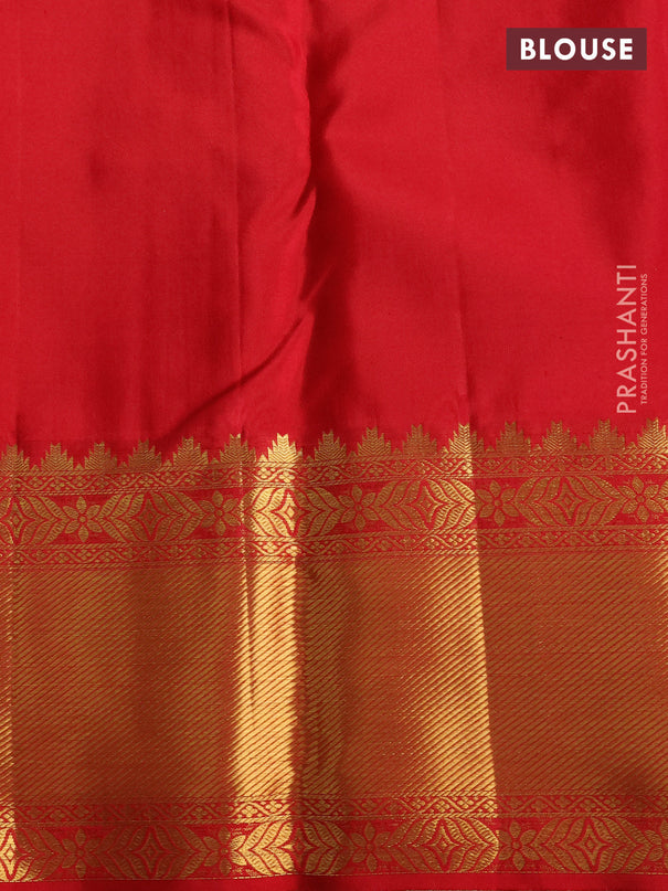 Pure kanchipuram silk saree off white and red with allover zari woven brocade weaves and zari woven border