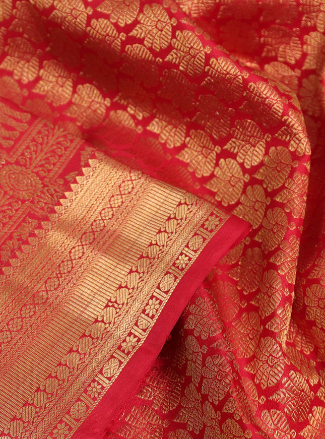 Pure kanchipuram silk saree red with allover zari woven brocade weaves and zari woven border