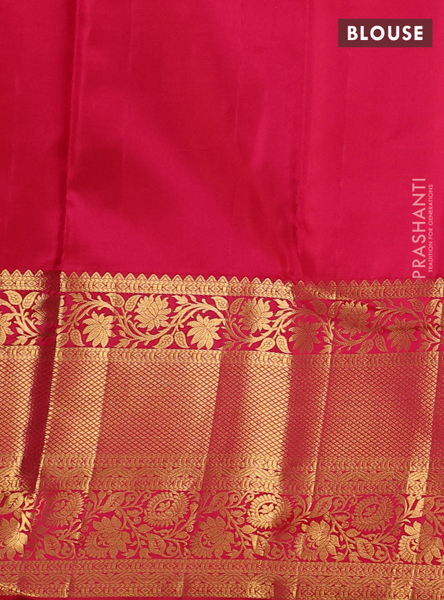 Pure kanchipuram silk saree red with allover silver & gold zari woven brocade weaves and long zari woven floral border