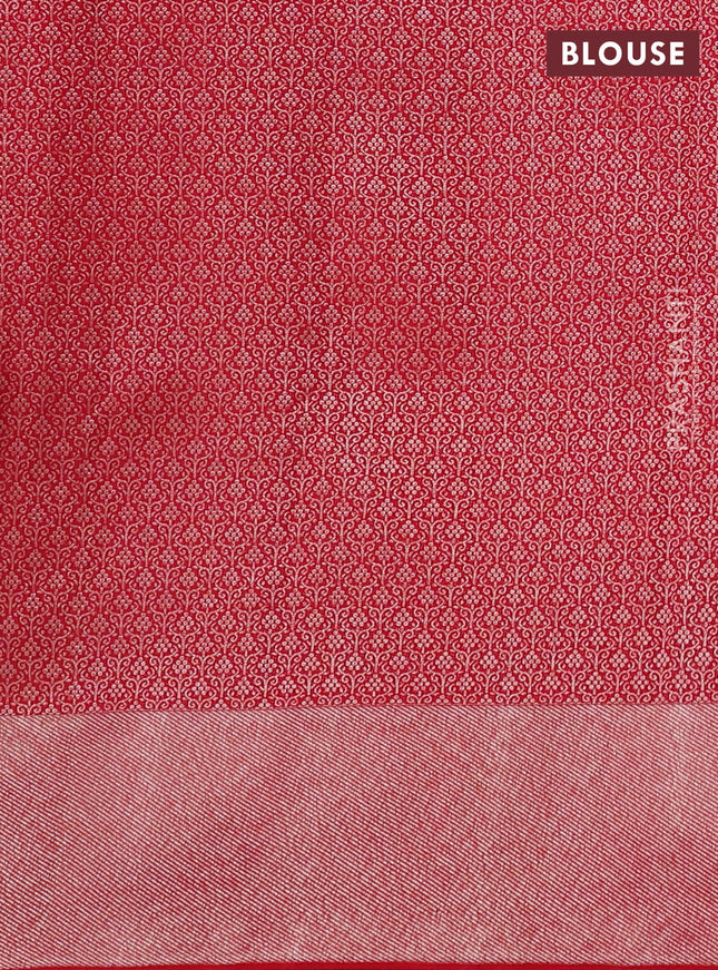 Pure kanchipuram silk saree red with allover silver & gold zari woven brocade weaves and zari woven border