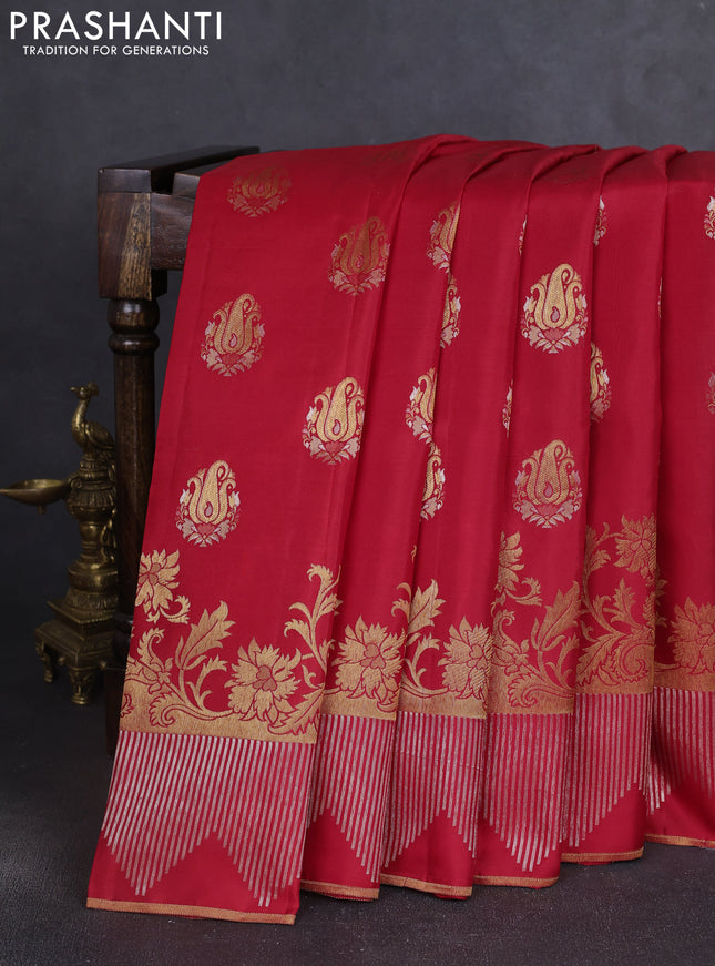 Pure kanchipuram silk saree red with zari woven buttas and zari woven border