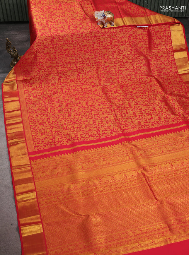 Pure kanchipuram silk saree red with allover zari woven brocade weaves and zari woven border