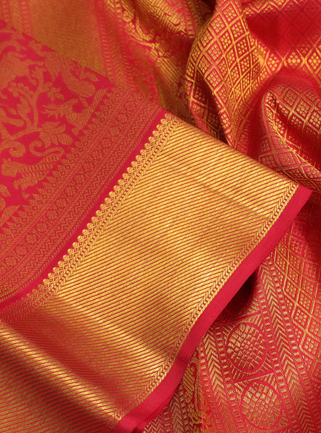 Pure kanchipuram silk saree red with allover zari woven brocade weaves and zari woven border