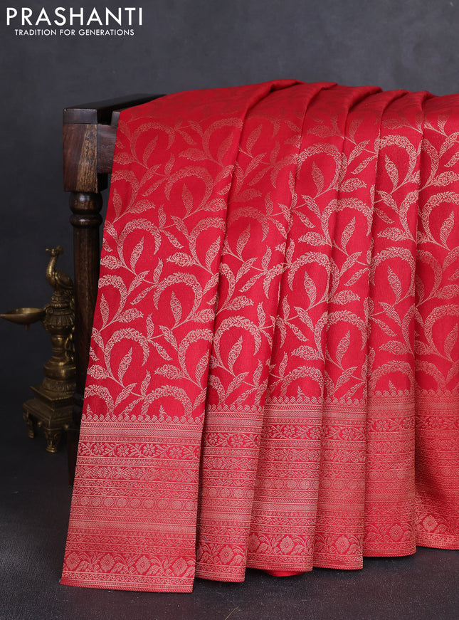 Pure kanchipuram silk saree red with allover zari woven brocade weaves and zari woven border