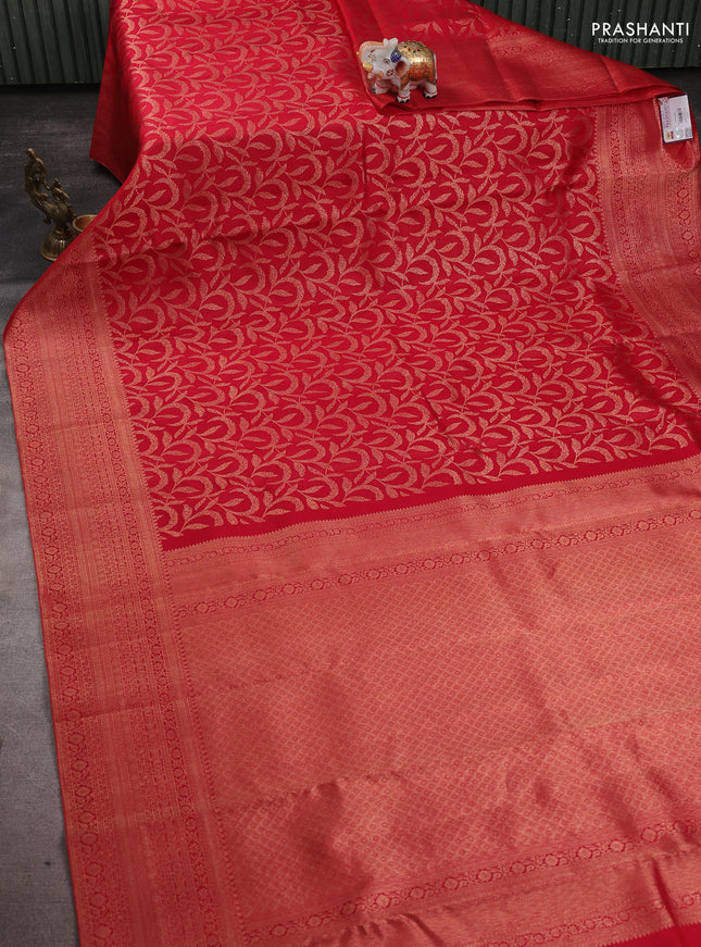 Pure kanchipuram silk saree red with allover zari woven brocade weaves and zari woven border