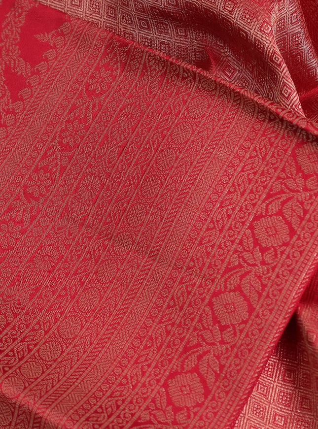 Pure kanchipuram silk saree red with allover zari woven brocade weaves and zari woven border