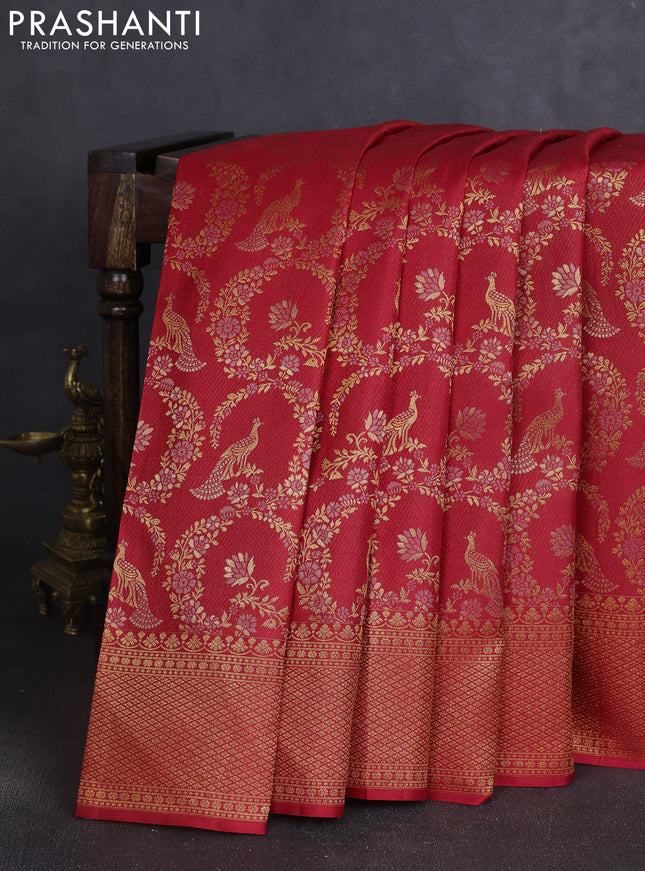 Pure kanchipuram silk saree red with allover zari woven brocade weaves and zari woven border