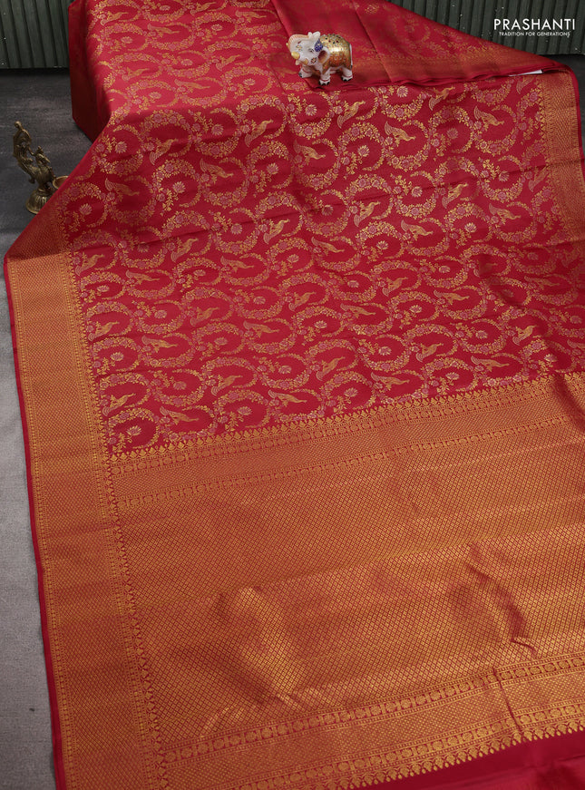 Pure kanchipuram silk saree red with allover zari woven brocade weaves and zari woven border