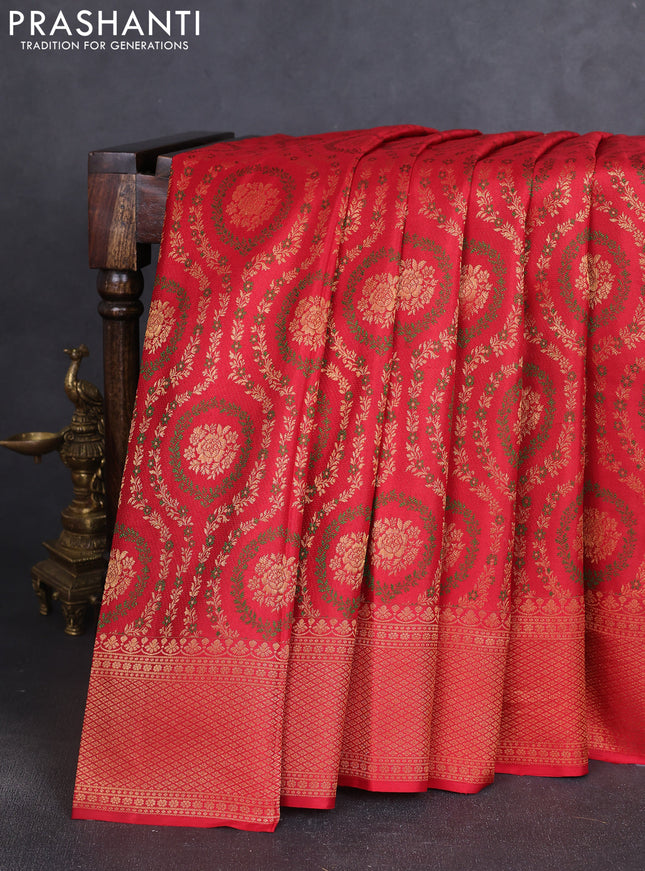 Pure kanchipuram silk saree red with allover zari woven brocade weaves and zari woven border
