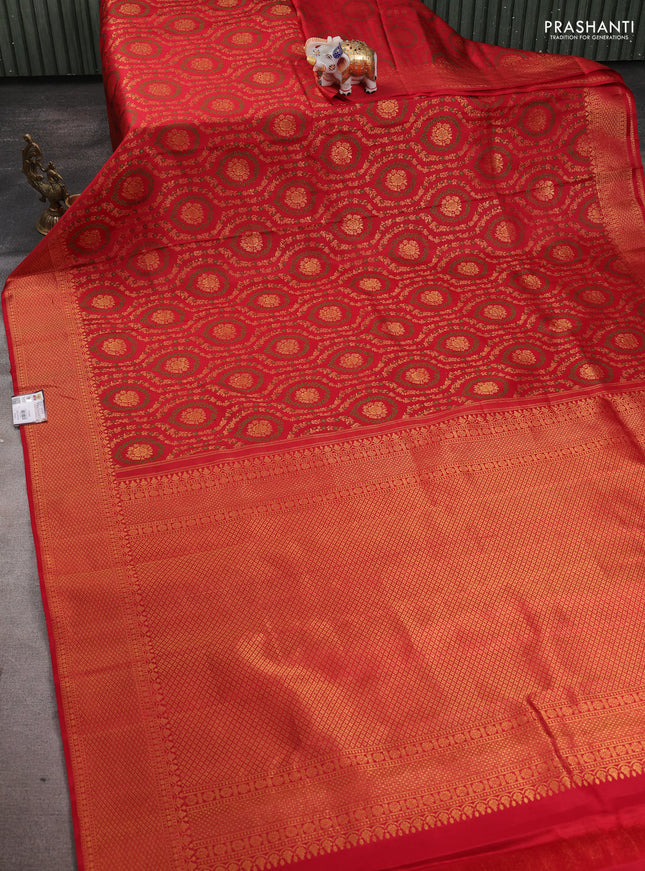 Pure kanchipuram silk saree red with allover zari woven brocade weaves and zari woven border
