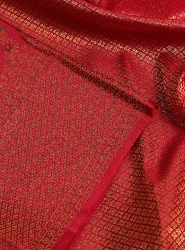 Pure kanchipuram silk saree red with allover zari woven brocade weaves and zari woven border