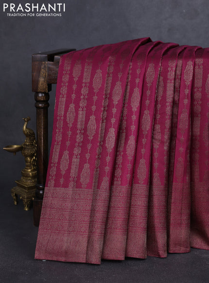 Pure kanchipuram silk saree magenta pink with allover antique zari weaves and woven border