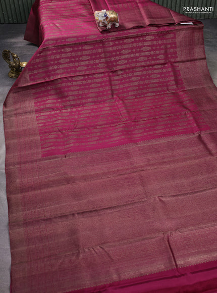Pure kanchipuram silk saree magenta pink with allover antique zari weaves and woven border