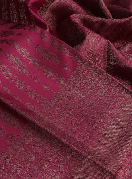 Pure kanchipuram silk saree magenta pink with allover antique zari weaves and woven border