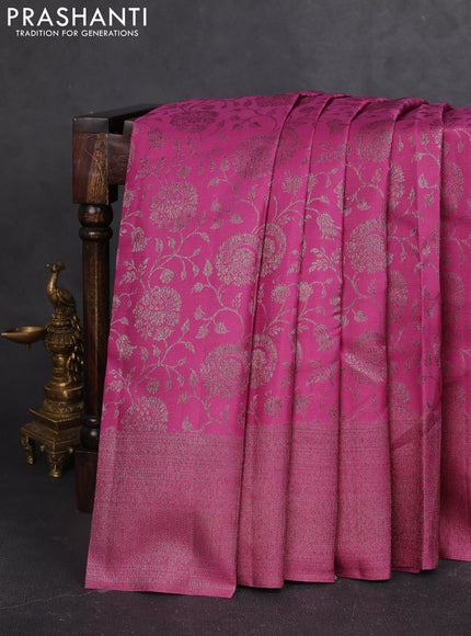 Pure kanchipuram silk saree mauve pink with allover antique zari weaves and woven border