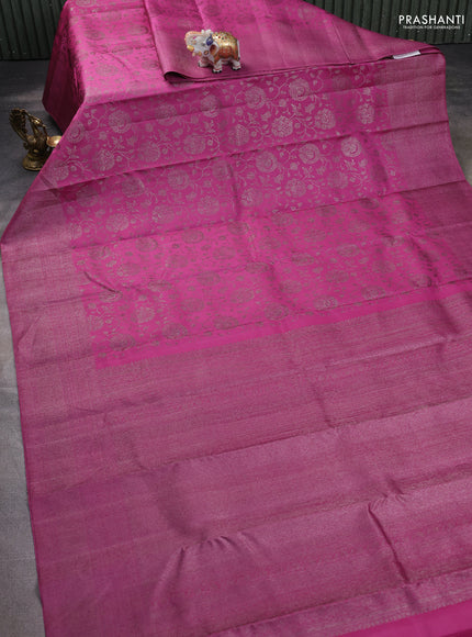 Pure kanchipuram silk saree mauve pink with allover antique zari weaves and woven border