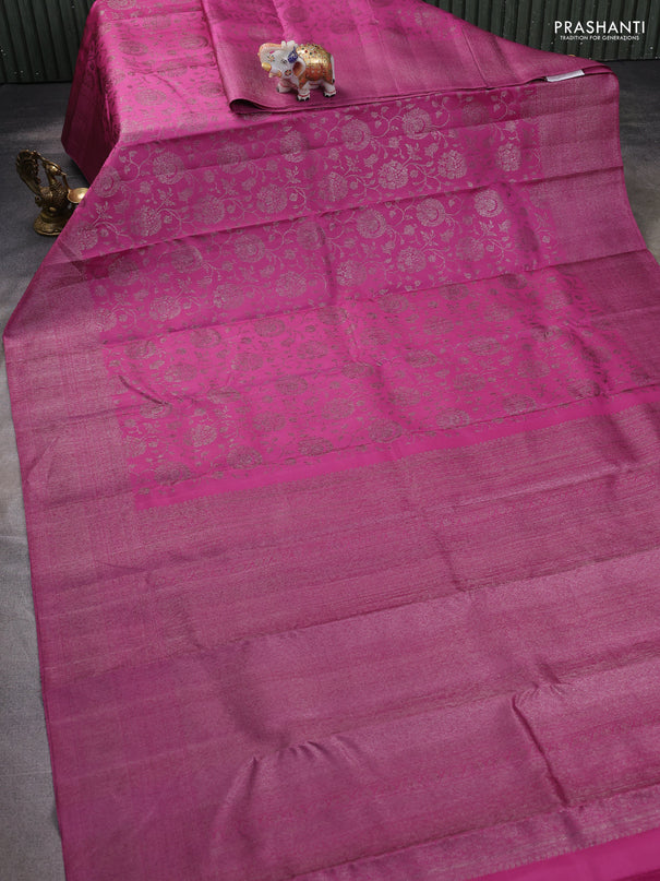 Pure kanchipuram silk saree mauve pink with allover antique zari weaves and woven border