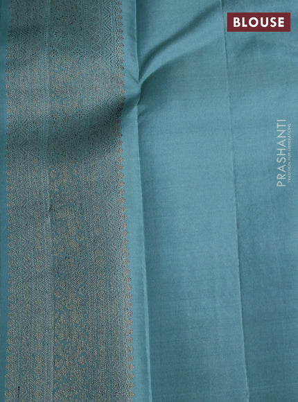 Pure kanchipuram silk saree teal shade with allover antique zari weaves and woven border