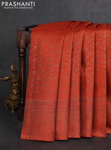 Pure kanchipuram silk saree orange with allover antique zari weaves and woven border