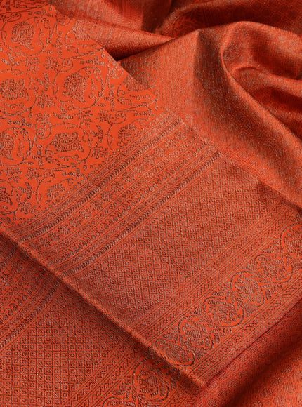 Pure kanchipuram silk saree orange with allover antique zari weaves and woven border