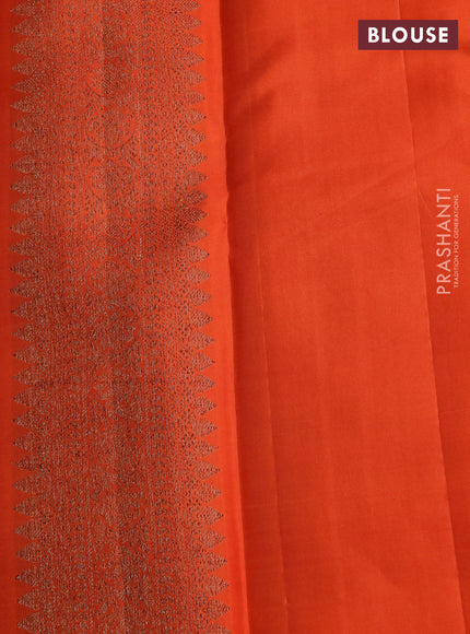 Pure kanchipuram silk saree orange with allover antique zari weaves and woven border