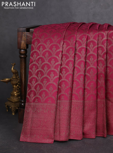 Pure kanchipuram silk saree magenta pink with allover antique zari weaves and woven border