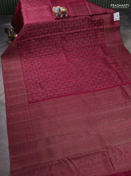 Pure kanchipuram silk saree magenta pink with allover antique zari weaves and woven border