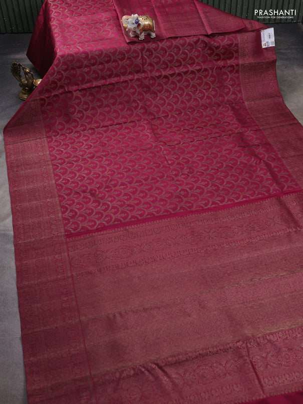 Pure kanchipuram silk saree magenta pink with allover antique zari weaves and woven border