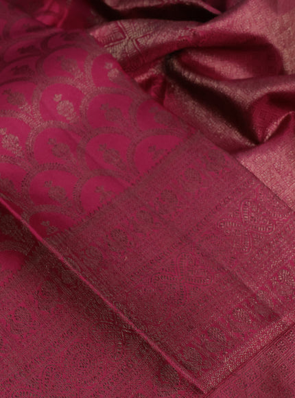 Pure kanchipuram silk saree magenta pink with allover antique zari weaves and woven border