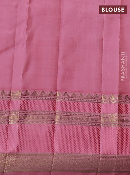 Pure kanchipuram silk saree light green and peach pink with zari woven buttas and rich zari woven border