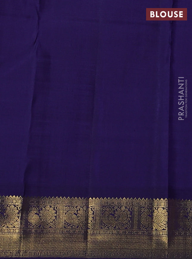 Pure kanchipuram silk saree lavender and dark blue with paisley & annam zari woven buttas and rich zari woven korvai border