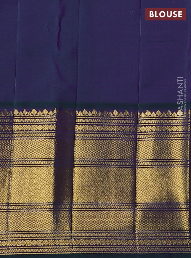 Pure kanchipuram silk saree lime yellow and dual shade of greenish violet with zari woven buttas and rich zari woven korvai border
