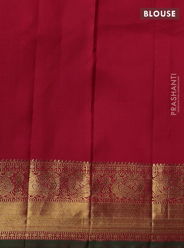 Pure kanchipuram silk saree blue and red with annam & rudhraksha zari woven buttas and rich zari woven korvai border