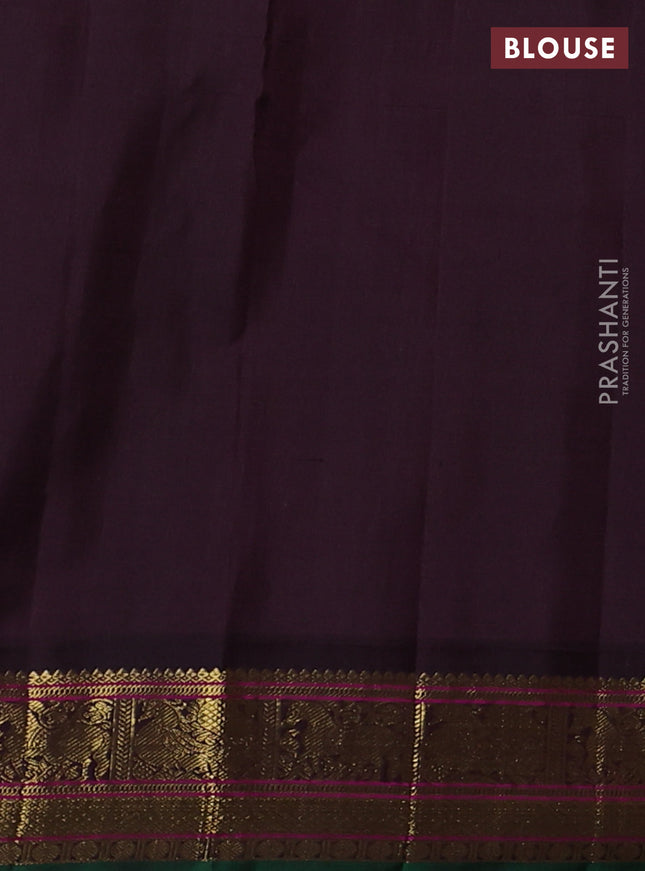 Pure kanchipuram silk saree beige and jamun shade with thread & zari woven buttas and rich zari woven korvai border