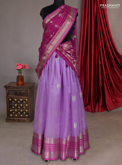 Cotton zari kota unstitched lehenga lavender and purple with zari woven buttas