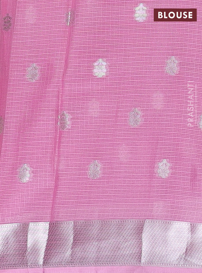 Cotton zari kota unstitched lehenga teal green and light pink with geometric zari weaves & jamdhani weaving