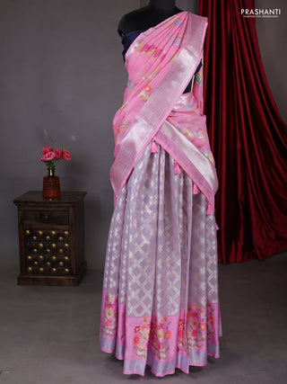 Cotton zari kota unstitched lehenga pastel lavender and light pink with geometric zari weaves & jamdhani weaving