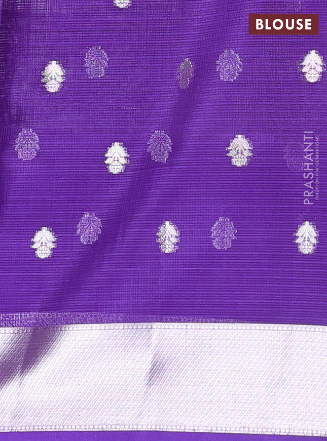 Cotton zari kota unstitched lehenga mustard yellow and blue with silver zari woven geometric buttas