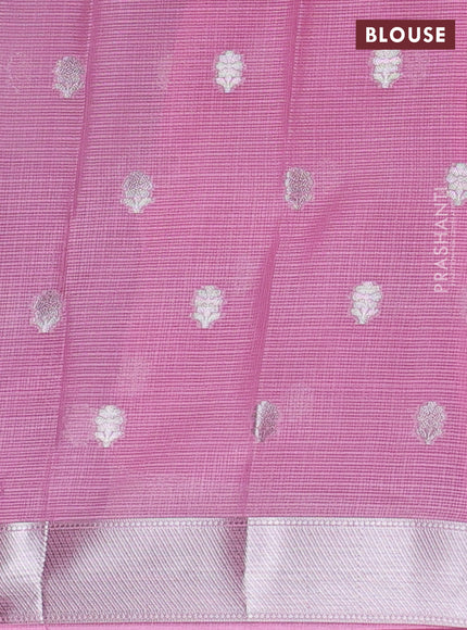 Cotton zari kota unstitched lehenga light pink and purple with silver zari buttas & jamdhani weaves